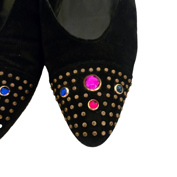 Vintage Stuart Weitzman Pumps 8.5 Black Suede with Crystal studs 80s - Picture 5 of 9